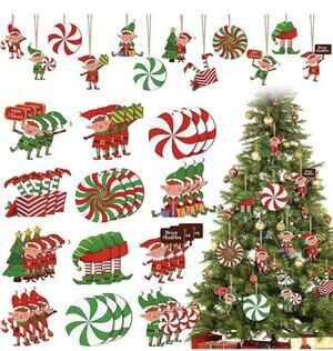 26 Pcs Elf Christmas Tree Ornaments Bulk Decoration Set Wooden Elves